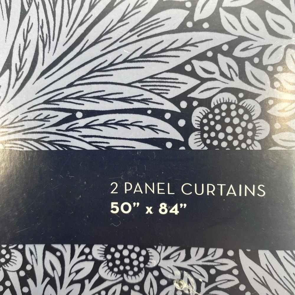 William Morris Curtain Panel Pair 50x84 Pimpernel Ink Navy Blue Floral Cotton